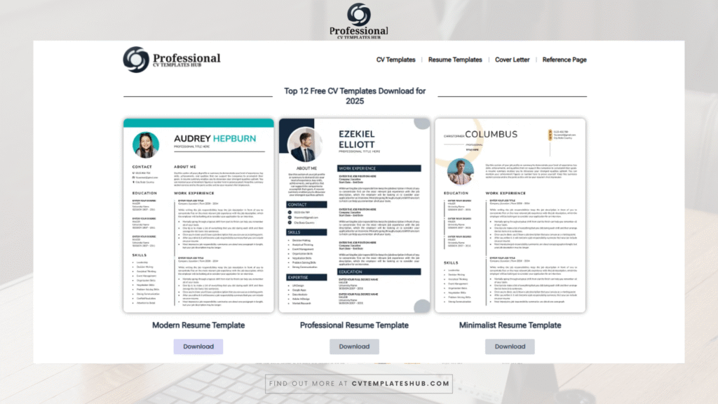 Modern resume templates available on an online CV builder platform