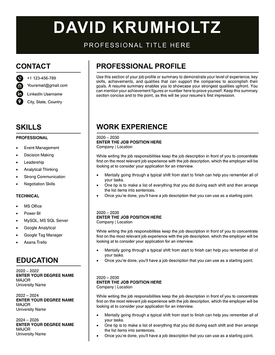 Clean Resume Format for ATS Clean Resume Format for ATS