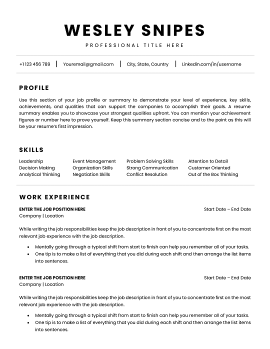 Resume Template with KPIs Section Resume Template with KPIs Section